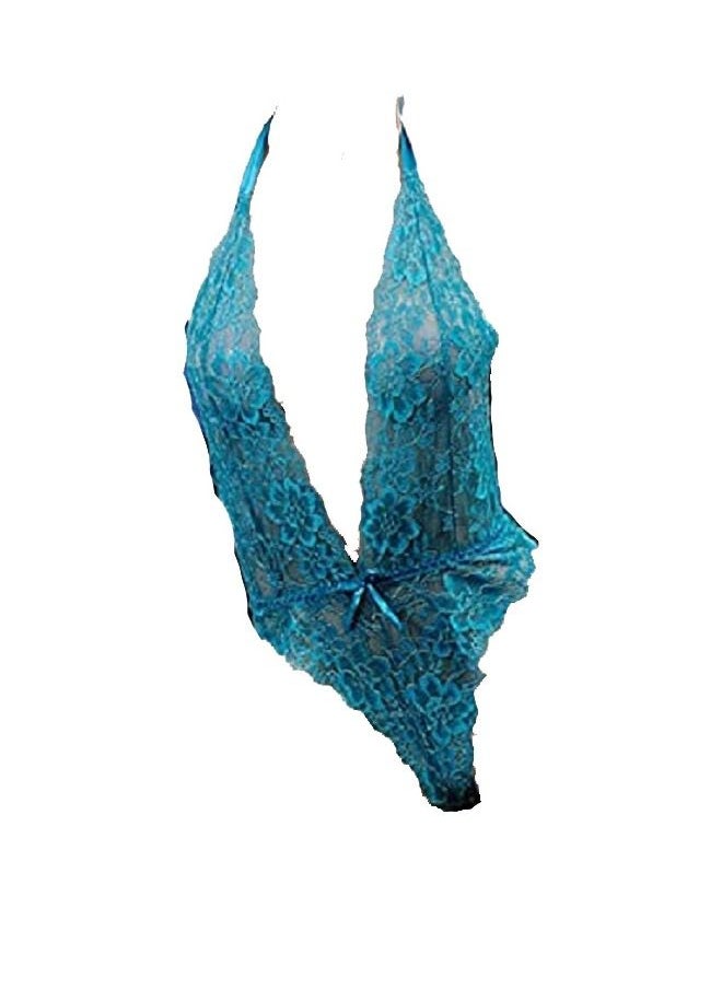 Generic - Women  Crochet  Deep V Neck Halter Backless Floral Lace  Jumpsuit With Eye mask - Image 1