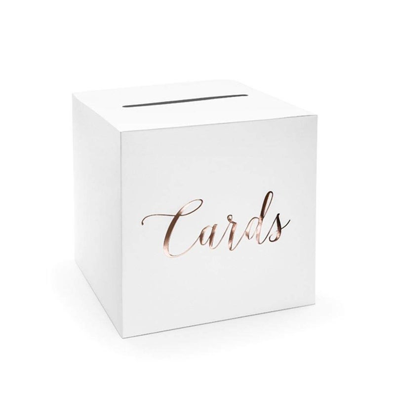 PartyDeco PartyDeco Wedding Card Postbox White with Rose Gold Lettering Cards
