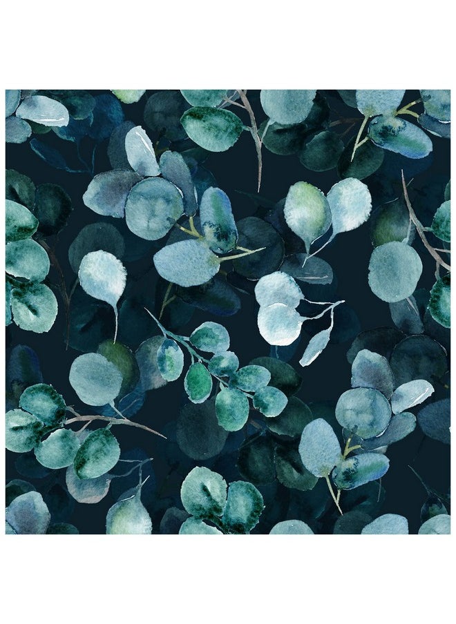 HAOKHOME - 93140 Boho Peel And Stick Wallpaper Eucalyptus Leaves Navy/Green Removable Stick On Home Decor 17.7In X 118In - Image 1