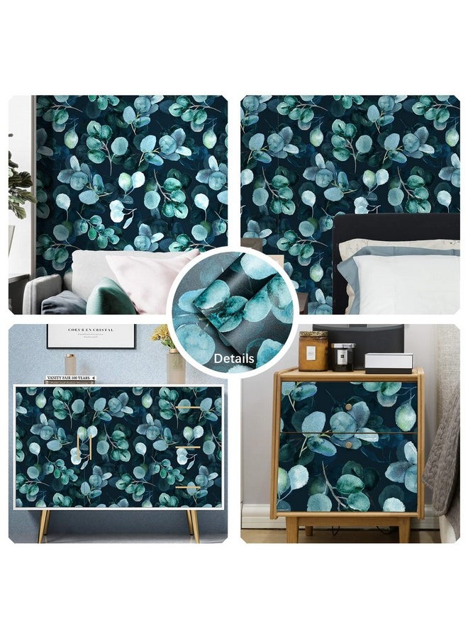 HAOKHOME - 93140 Boho Peel And Stick Wallpaper Eucalyptus Leaves Navy/Green Removable Stick On Home Decor 17.7In X 118In - Image 1
