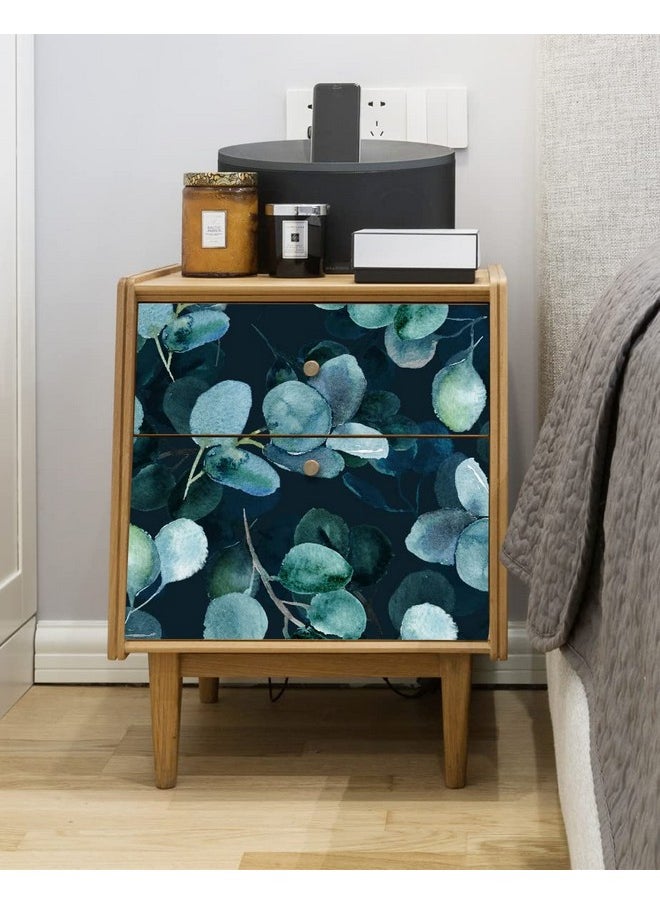 HAOKHOME - 93140 Boho Peel And Stick Wallpaper Eucalyptus Leaves Navy/Green Removable Stick On Home Decor 17.7In X 118In - Image 1