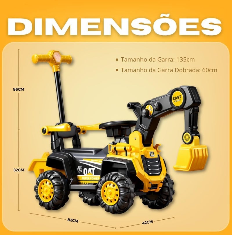 DAYONG Kids' Quad Bike Excavator with Articulated Arm, LED Light, Interactive Sounds, Rear Bucket, and Removable Tools - Image 1