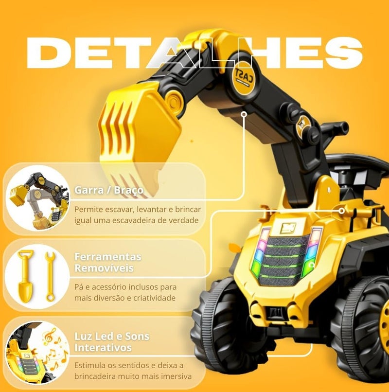 DAYONG Kids' Quad Bike Excavator with Articulated Arm, LED Light, Interactive Sounds, Rear Bucket, and Removable Tools - Image 3