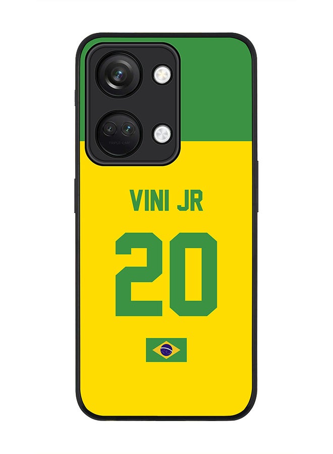 Stylizedd Rugged Black edge case for ONEPLUS NORD 3 5G / OnePlus Ace 2V, Slim fit Soft Case Flexible Rubber Edges Anti Drop TPU Gel Thin Cover -  Football Team - Brazil, Player Name - Vini Jr - Image 1