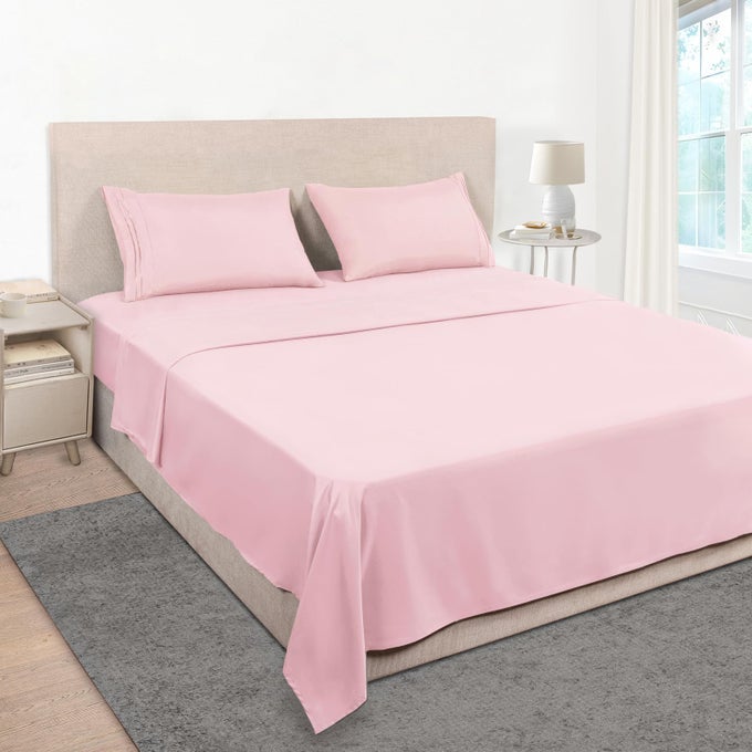 KING SIZE SHEET SET SOFT MICROFIBER BED SHEETSDEEP POCKET FITTED SHEET SOFT BREATHABLE WRINKLE FADE RESISTANT 4 PIECE KING BLUSH PINK
