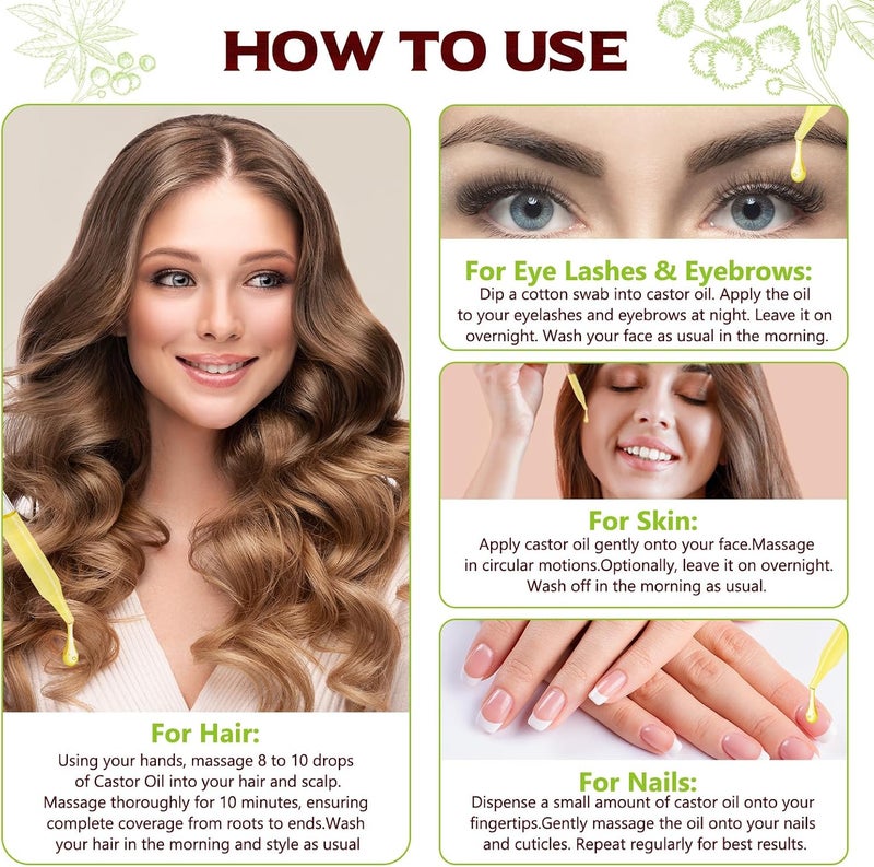 Yecuce Organic Pure Natural Castor Oil for Hair Growth, Eyelash and Eyebrow Growth, Scalp Nourishing, Dry Skin Relief, 100% Pure Cold Pressed Black Castor Oil 60ml. - Image 5