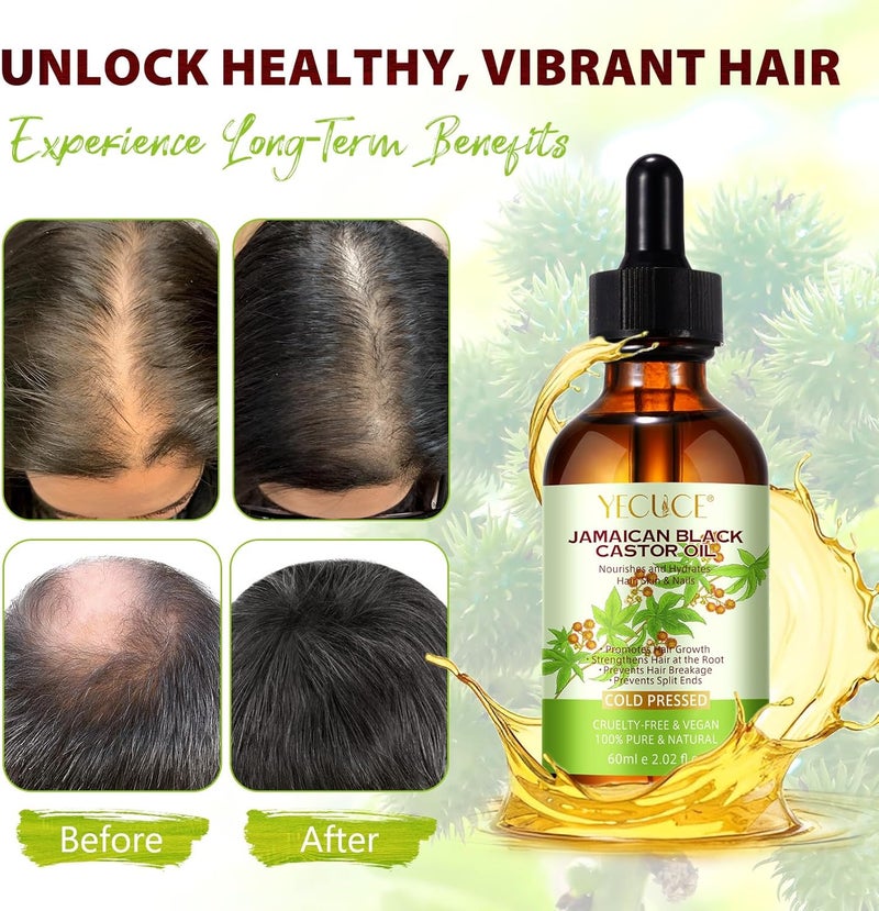 Yecuce Organic Pure Natural Castor Oil for Hair Growth, Eyelash and Eyebrow Growth, Scalp Nourishing, Dry Skin Relief, 100% Pure Cold Pressed Black Castor Oil 60ml. - Image 3