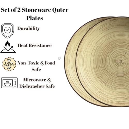 Freakway Stoneware Twist Brown Plate Ceramic Dinner Plates | Full Plate Set of 2 - Image 4