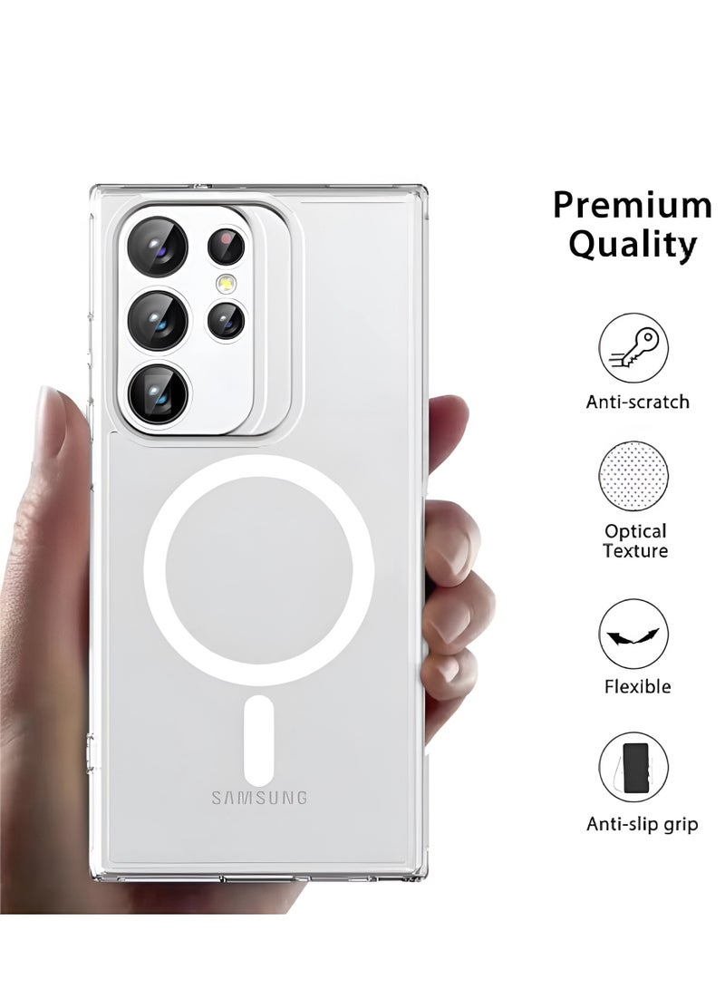 مجموعة حماية لـ جالكسي اس 24 الترا (Samsung Galaxy S24 Ultra) جراب حماية من السليكون عالي الجودة والوضوح ويدعم الشحن اللاسلكي MagSafe, واقي شاشة من النانو HD, حماية عدسات الكاميرا, مجموعة فاخرة (3in1) - Image 3