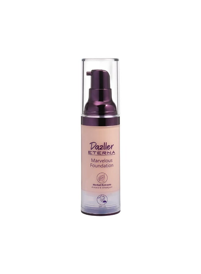 Dazller Eterna Marvelous Foundation, 30mL, Cream MF, Natural Matte finish, SPF 15 protection, Long-lasting up to 8 hours, Water-resistant, Medium-High Coverage - Image 1