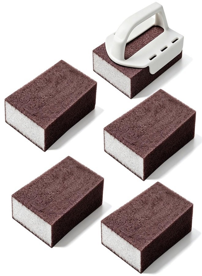 Mrryiio Sand Sponge Scrubber Magic Eraser,5 Pcs Heavy Duty Kitchen Cleaning Sponge Pads for Dishes with Handle, Pots, Pans & Stovetop, Deep Stain Remover Scouring Pad, Non-Scratch Multipurpose Scrubber - Image 1