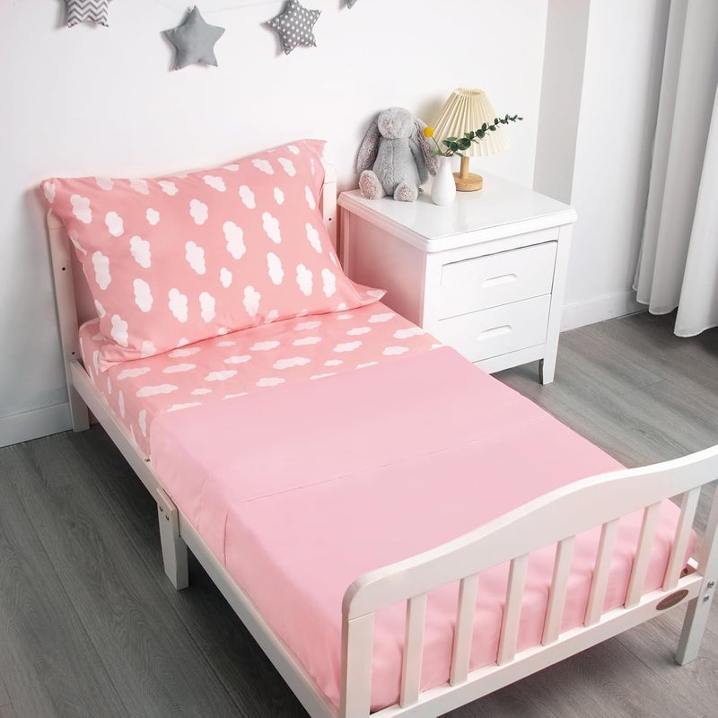 Biloban 3-Piece Toddler Sheet Set Microfiber, Toddler Bedding Set Includes Crib Mattress Sheet, Flat Sheet and Envelope Pillowcase, Silky Soft, Breathable and Lightweight, Pink Cloud - Image 1