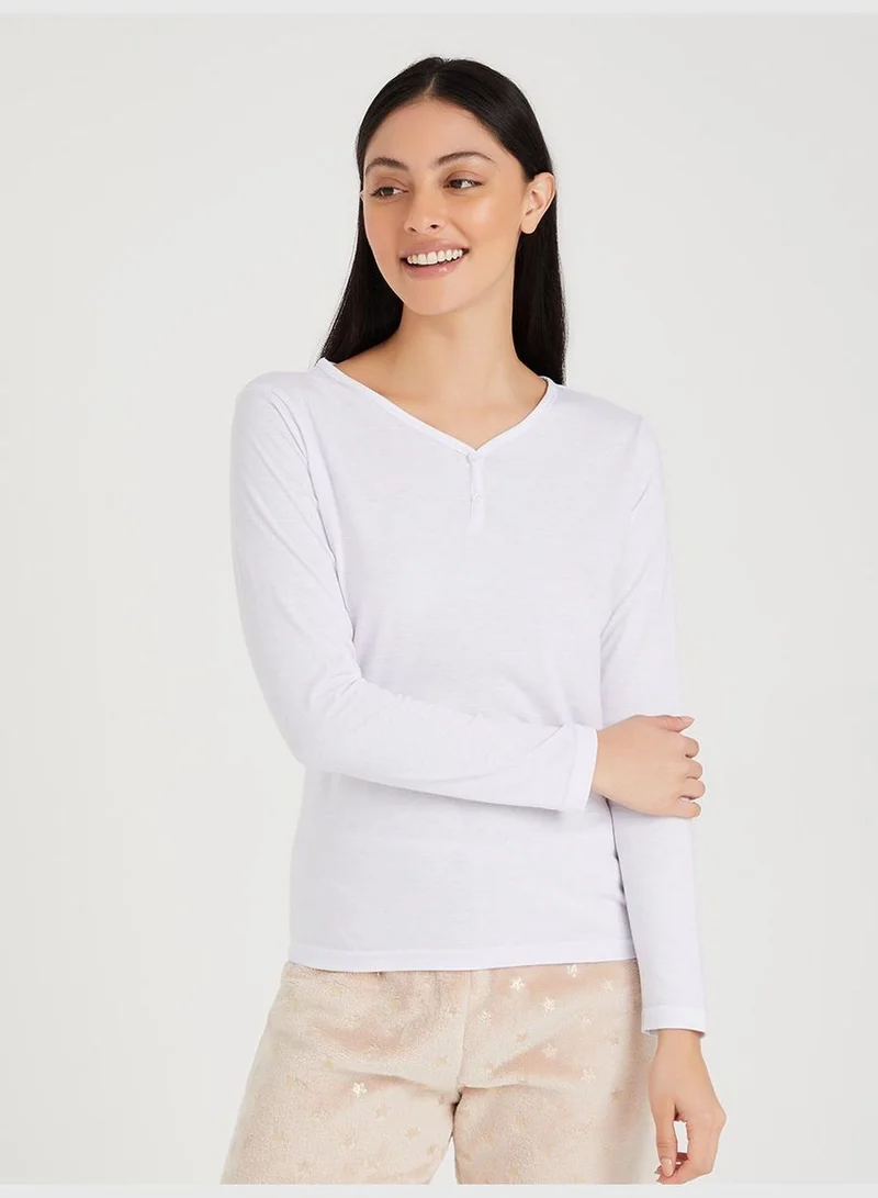 Styli Jersey Henley Neck T-shirt and Gold Star Fleece Print Pyjama Set