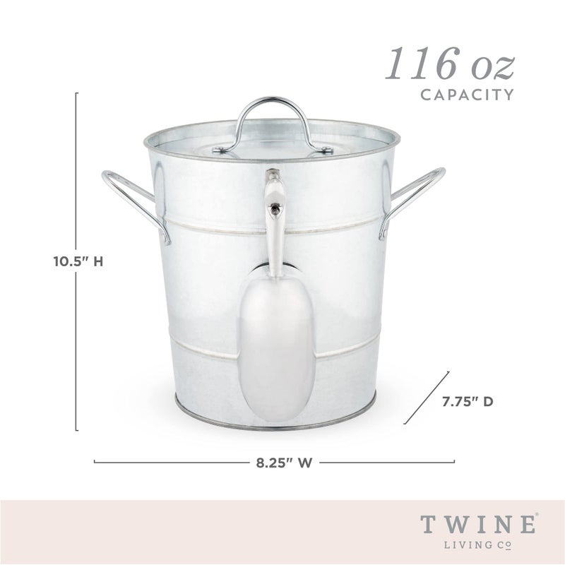 Twine Insulated Ice Bucket With Lid & Scooper for Parties - Galvanized Metal Bucket Cooler & Drink Tub Holds 1 Gallon - Image 4