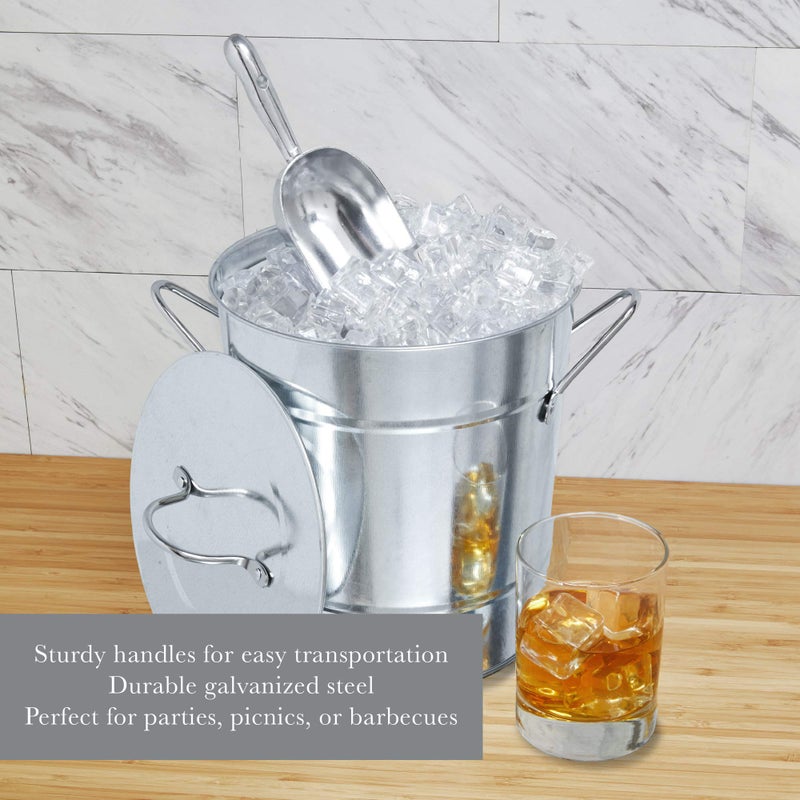 Twine Insulated Ice Bucket With Lid & Scooper for Parties - Galvanized Metal Bucket Cooler & Drink Tub Holds 1 Gallon - Image 3