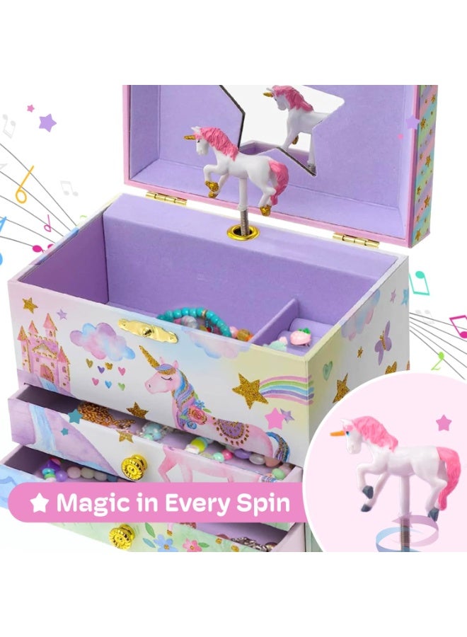 Jewelkeeper Enchanting Unicorn Musical Jewelry Box for Girls - Sparkling Rainbow Design Music Box with 2 Pullout Drawers to Store Earrings, Necklace and Bracelets - Plays The Beautiful Dreamer Tune - Image 1