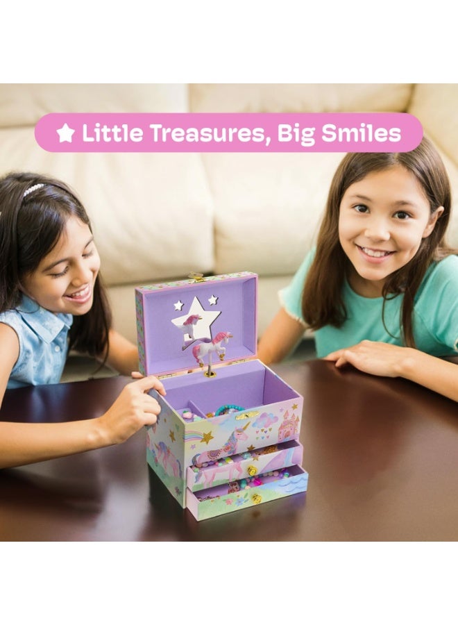 Jewelkeeper Enchanting Unicorn Musical Jewelry Box for Girls - Sparkling Rainbow Design Music Box with 2 Pullout Drawers to Store Earrings, Necklace and Bracelets - Plays The Beautiful Dreamer Tune - Image 2