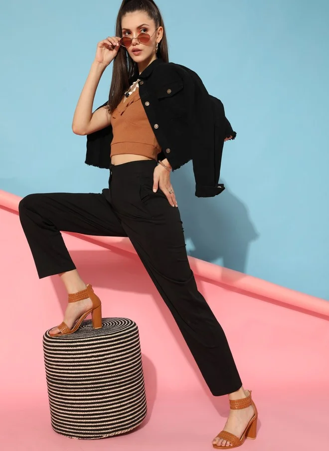 STREET 9 Black Slim Fit Peg Trousers for Women