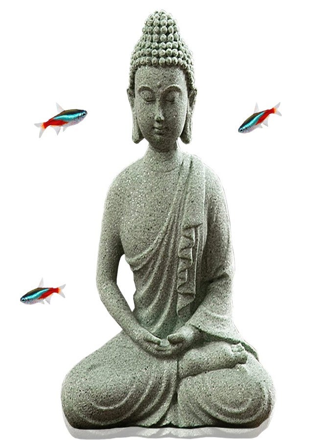 livelyfish Fish Tank Buddha Statue Japanese Aquarium Decorations Meditation Sandstone Buddha Statue Ornaments Betta Pet Fish Tank Asian Decorations,C - Image 1