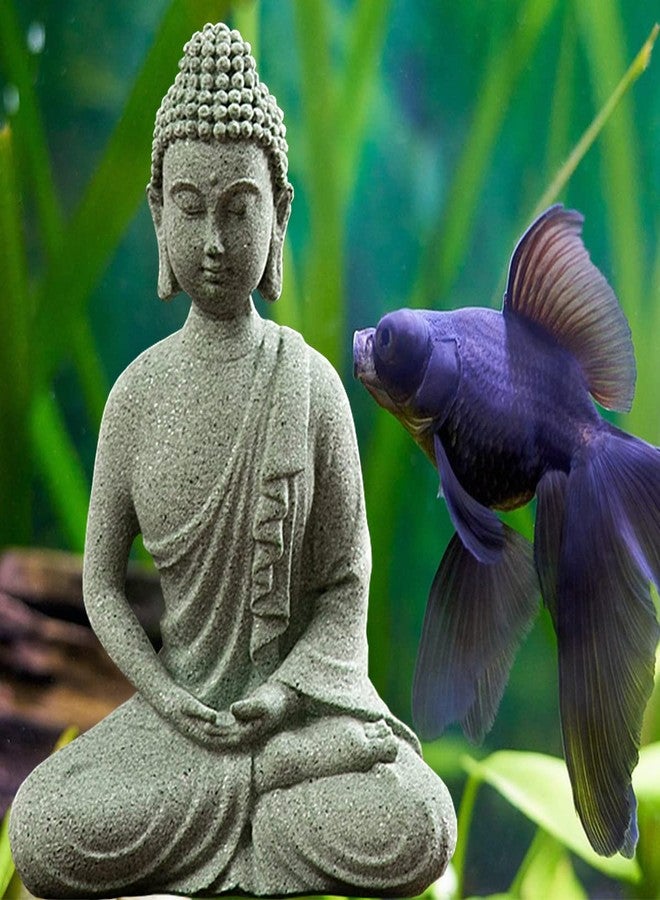 livelyfish Fish Tank Buddha Statue Japanese Aquarium Decorations Meditation Sandstone Buddha Statue Ornaments Betta Pet Fish Tank Asian Decorations,C - Image 4