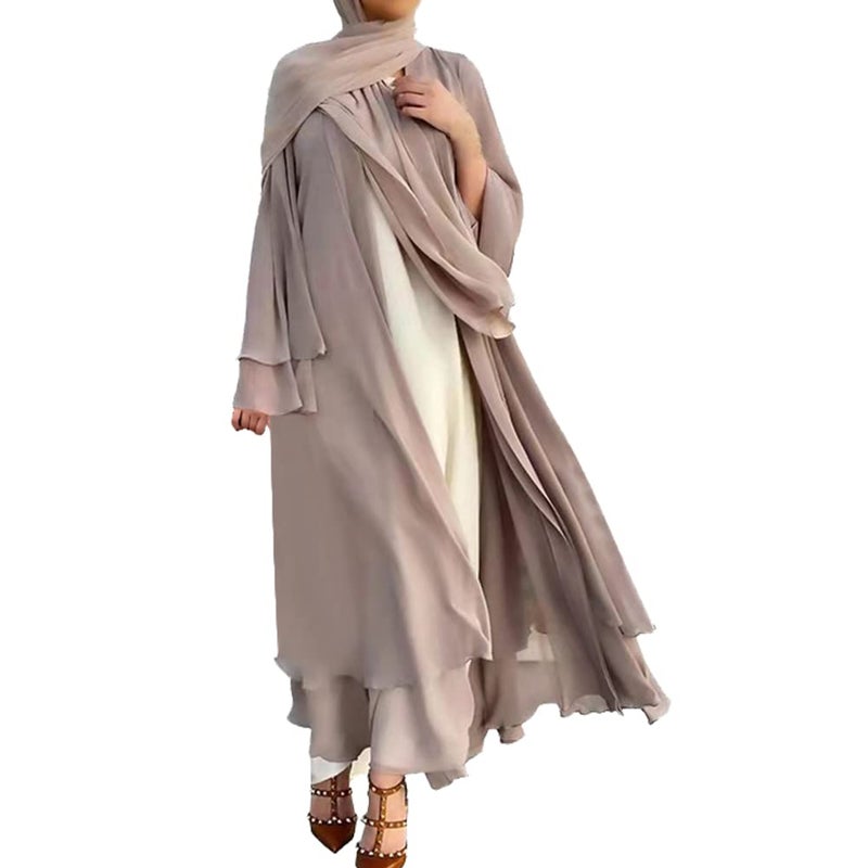 IKADEX Abayas for Women Muslim Dubai Dress Solid Loose Fit Long Cardigan Islamic Kaftan Robe Khaki L - Image 1