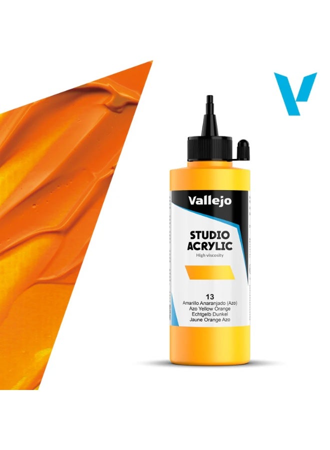 Vallejo Acrylic Paint for Artists 13 Azo Yellow Orange 200ml – Studio Grade, Lightfast & Non-Toxic