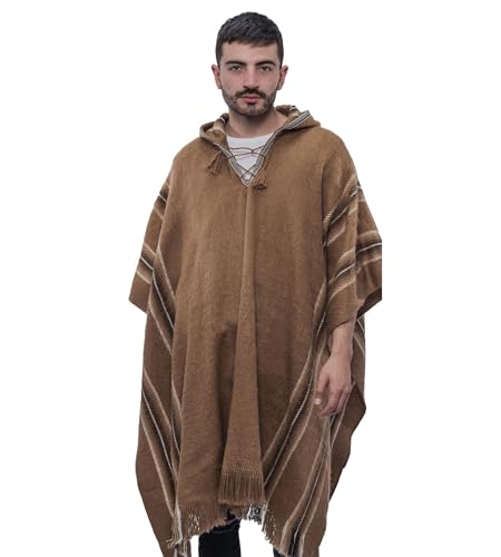 Gamboa Alpaca Poncho for Mens Pancho Mexican Hooded Cowboy and Western Ponchos Adult Blanket - Image 1