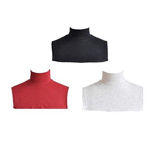 YIja 3PC Solid Color Womens Half Top Mock Blouse Neck Dickey False Fake Turtleneck Neck Warmer(Black+White+Red) - Image 1