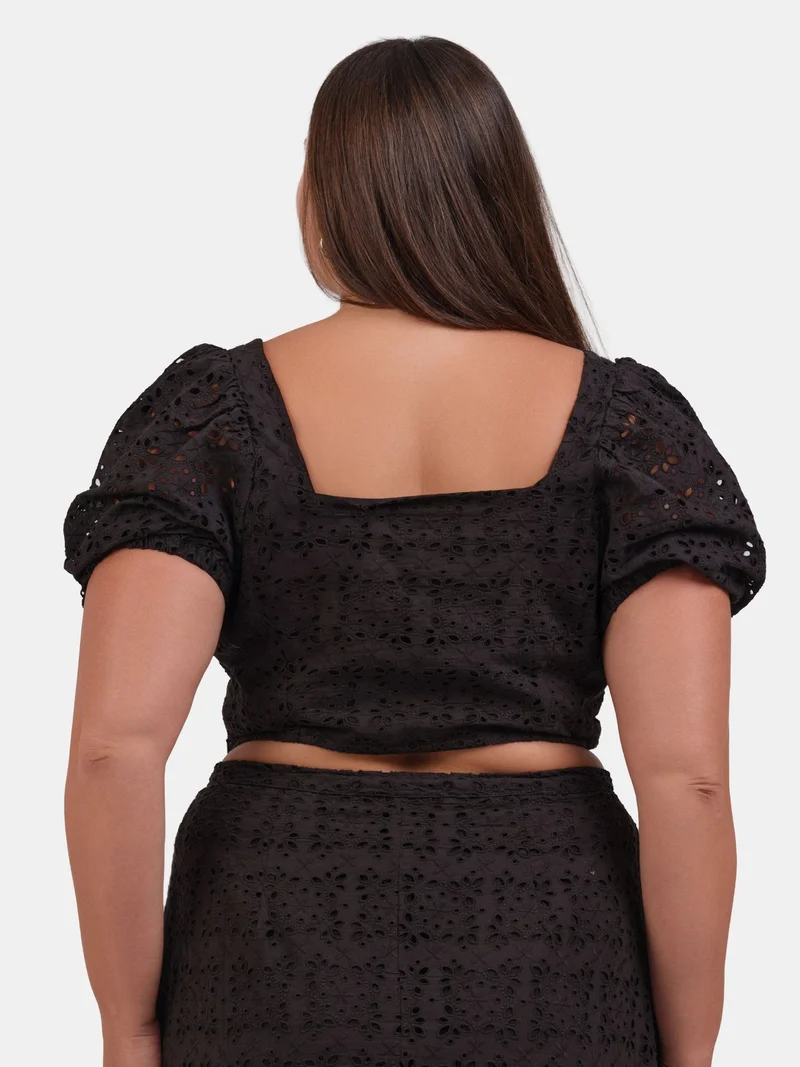 Virgio  Embroidered Cotton Schiffli Cropped Plus Size Top for Women for Women | Best Price UAE