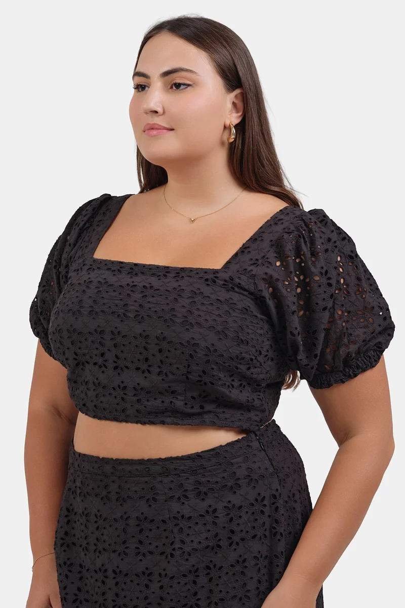 Virgio  Embroidered Cotton Schiffli Cropped Plus Size Top for Women for Women | Best Price UAE