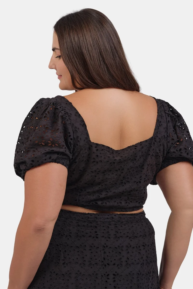Virgio  Embroidered Cotton Schiffli Cropped Plus Size Top for Women for Women | Best Price UAE