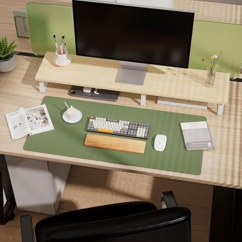 Dual-Sided Desk Pad - Leather Desk Mat, Natural Cork Desk Pad Protector, Large Mouse Pad for Desk, Waterproof Desk Blotter Pad, Desk Writing Pad for Office Work/Home, Olive Green (23.6x13.7) - Image 5