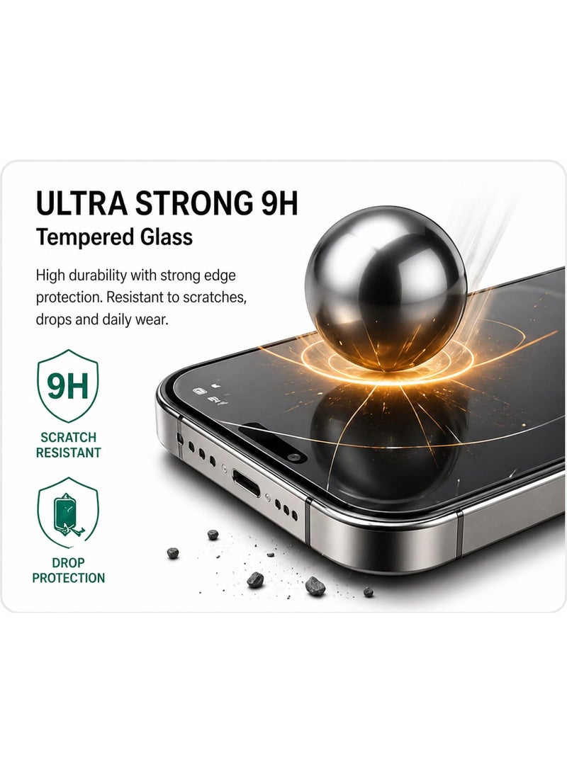 جينزي واقي شاشة زجاجي مقوى شفاف لهاتف iPhone 17 Pro Max مع علبة سهلة التركيب، زجاج عالي الوضوح فائق الشفافية بقوة 9H، محاذاة تلقائية خالية من الفقاعات، مقاوم لبصمات الأصابع، متوافق مع أغلفة الحماية – علبة ماجيك جلاس - Image 2