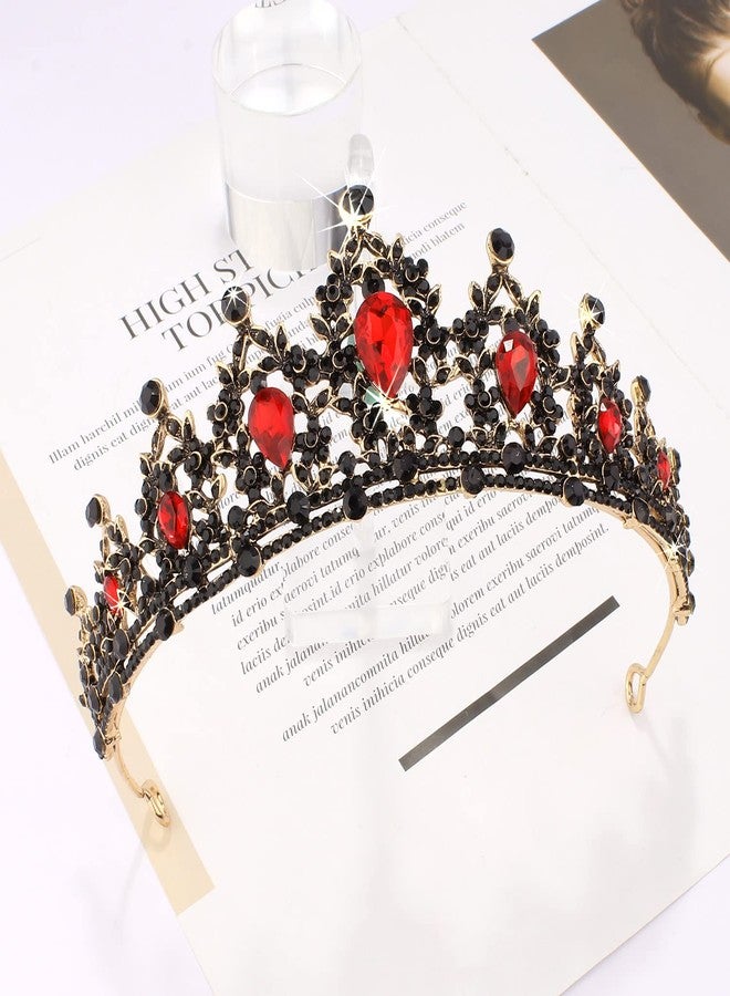SuPoo Black Crown Tiaras for Women Red Tiara Birthday Headband Gothic Princess Party Decorations Queen of Hearts Crown Hair Accessories Gift for Halloween Prom - Image 2