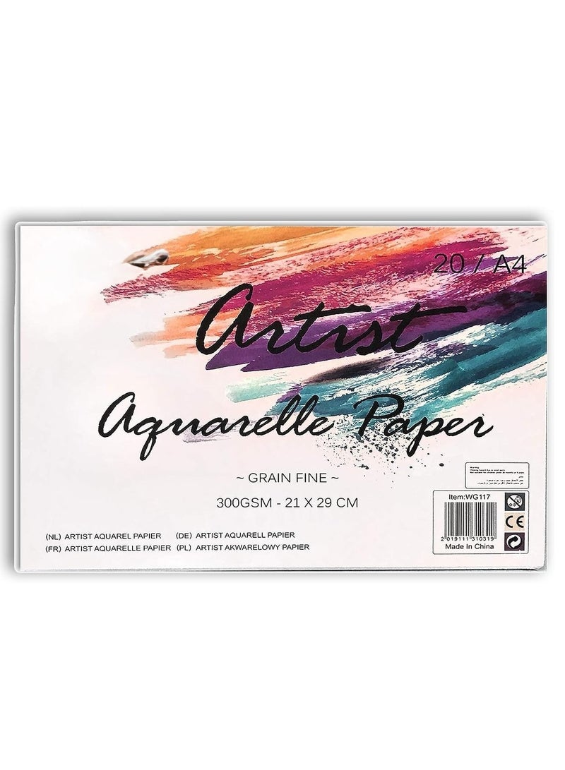 MARKQ Watercolor Paper Pad, A4 Sketchbook for Watercolour Painting Art Drawing Sketching Mixed Media, 300 gsm, 20 Sheets - Image 1