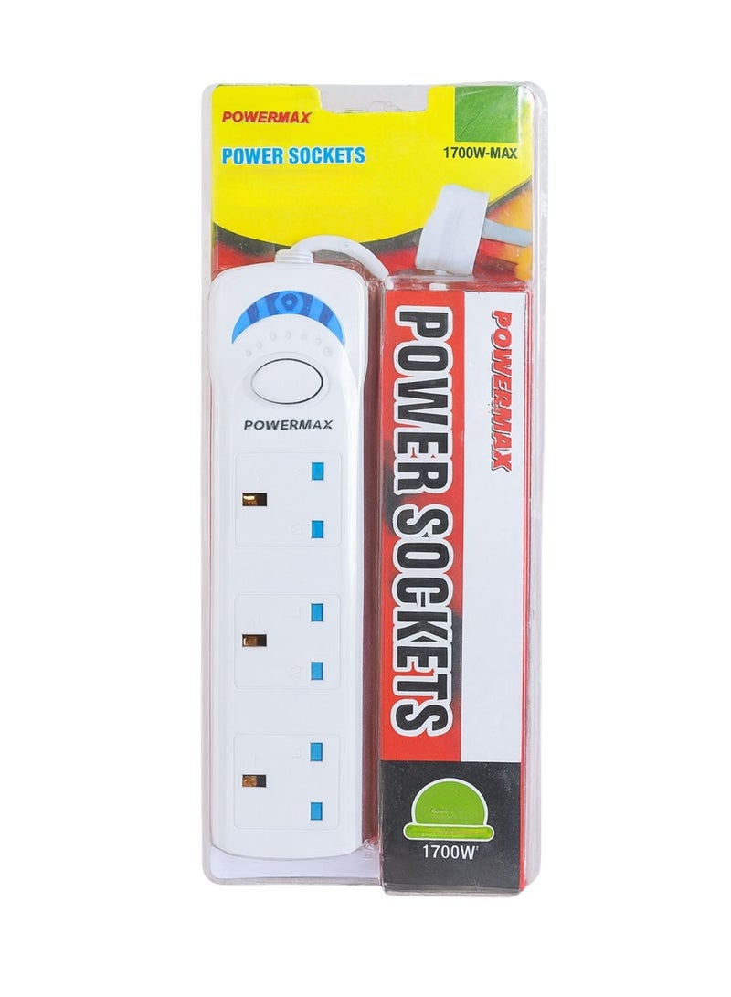 Powermax 3-Socket Extension Cord – 5 Meter Cable | 1700W Power Strip with Universal Plug Adapter | Safe & Durable Extension Board for Home, Office & Kitchen – White - Image 4