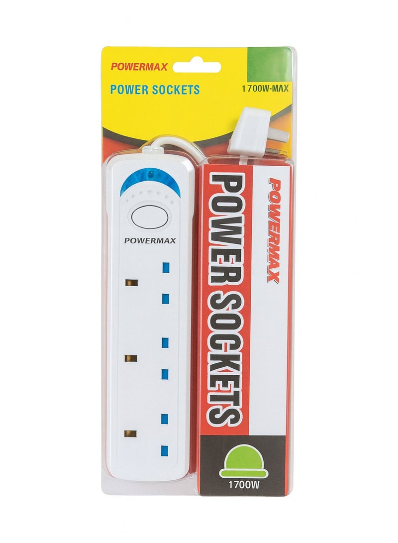 Powermax 3-Outlet Socket Extension Cord – 5 Meter Cable | 1700W Power Strip with Universal Plug Adapter | Safe & Durable Extension Board for Home, Office & Kitchen – White - Image 5