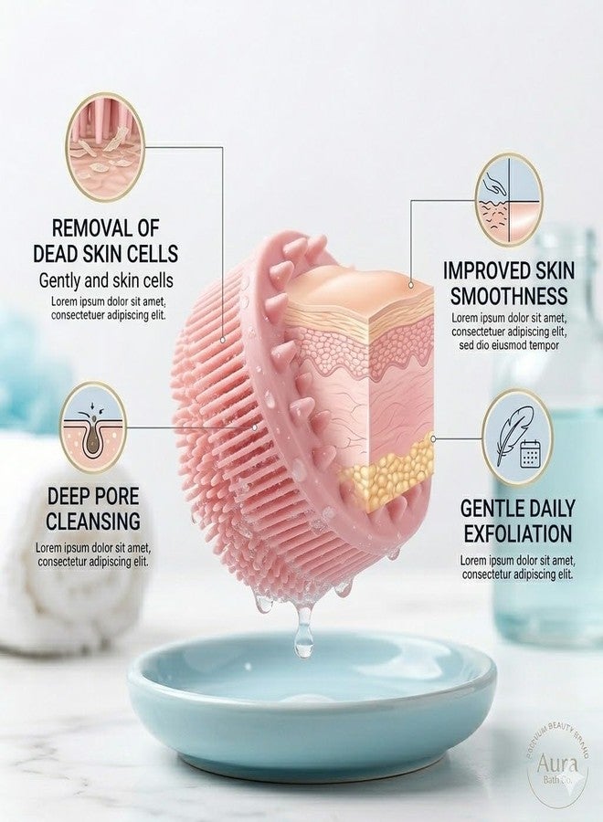 ZOIY Silicone Bath Body Scrubber Brush for Men & Women – Soft Silicone Shower Scrubber for Body & Face, Gentle Exfoliating Body Brush with Rich Lather, Deep Cleansing, Massage Nodes & Non-Slip Grip Handle, Pink (1 Pack) - Image 5