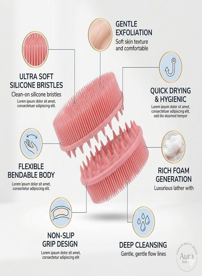 ZOIY Silicone Bath Body Scrubber Brush for Men & Women – Soft Silicone Shower Scrubber for Body & Face, Gentle Exfoliating Body Brush with Rich Lather, Deep Cleansing, Massage Nodes & Non-Slip Grip Handle, Pink (1 Pack) - Image 2