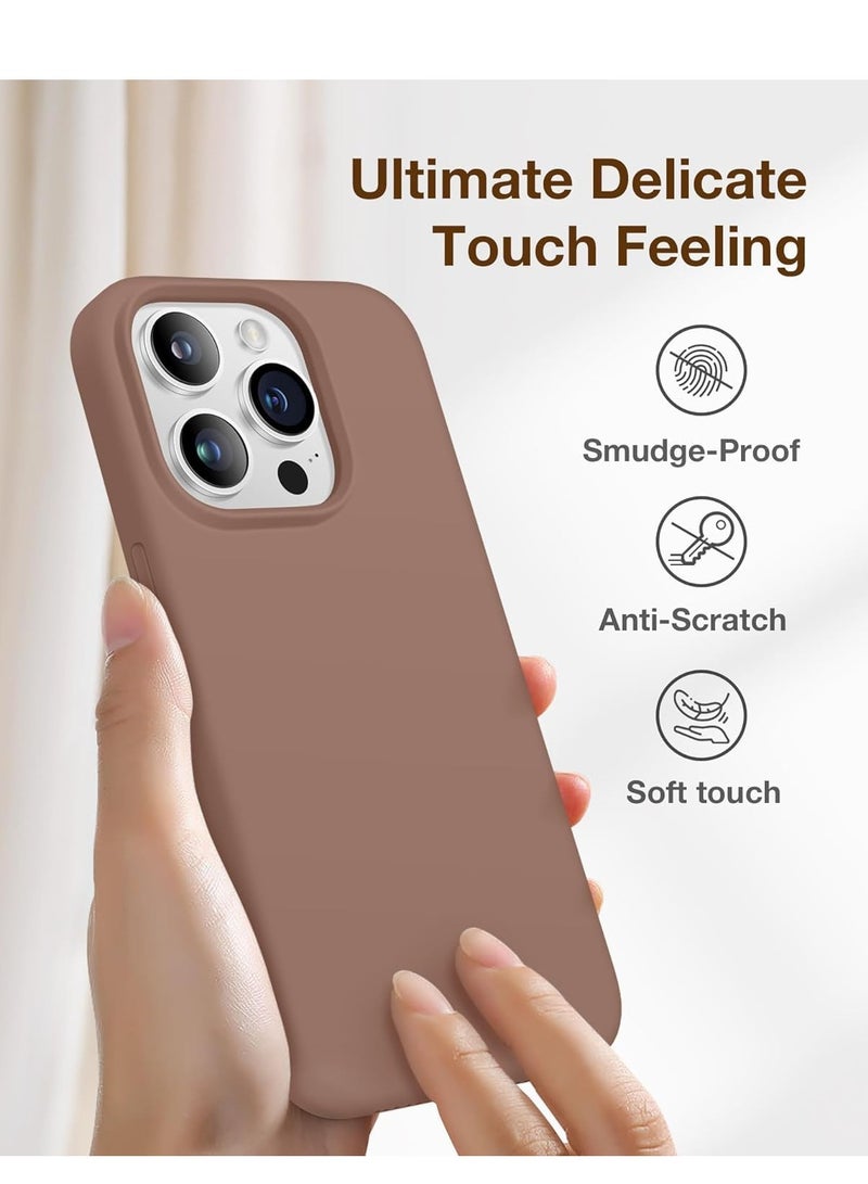 حافظة متوافقة مع آيفون 15 برو، مع 3X واقي شاشة + 3X واقي عدسة الكاميرا، حافظة هاتف مصنوعة من السيليكون السائل مقاومة للصدمات ومضادة للخدوش مع بطانة من الألياف الدقيقة (بني) - Image 4