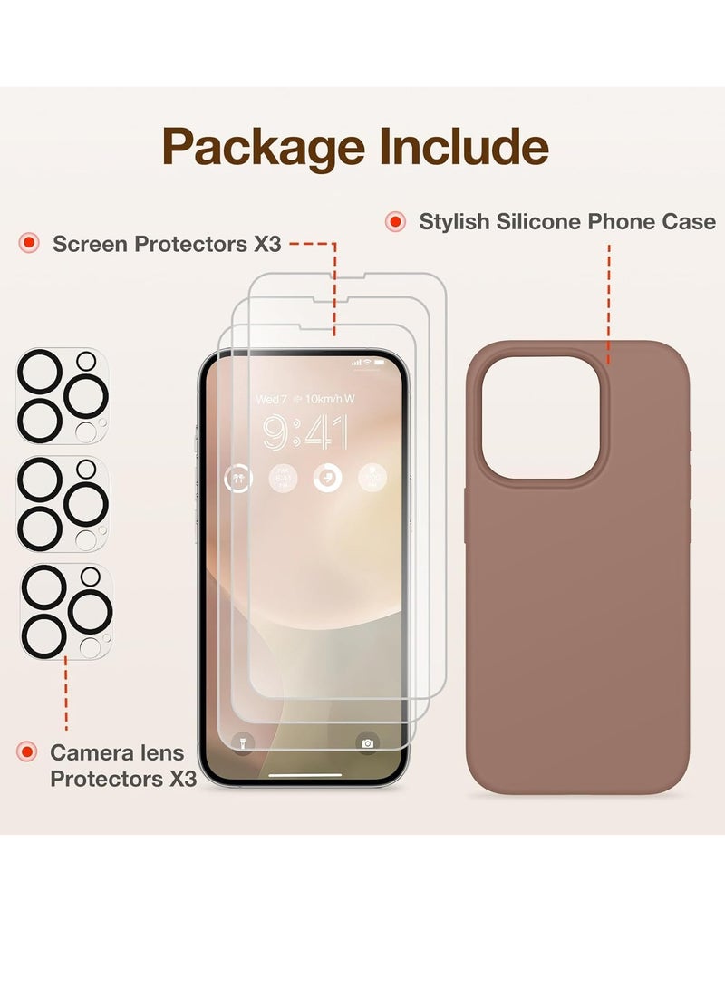 حافظة متوافقة مع آيفون 15 برو، مع 3X واقي شاشة + 3X واقي عدسة الكاميرا، حافظة هاتف مصنوعة من السيليكون السائل مقاومة للصدمات ومضادة للخدوش مع بطانة من الألياف الدقيقة (بني) - Image 5