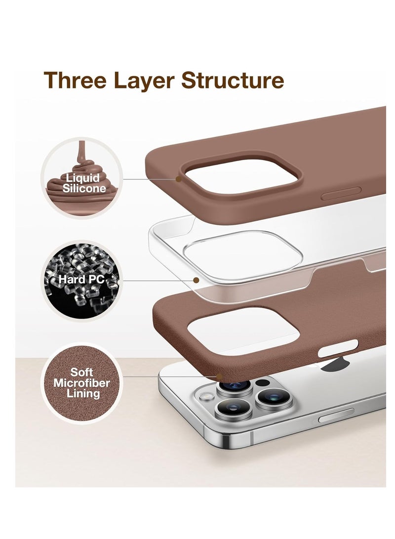 حافظة متوافقة مع آيفون 15 برو، مع 3X واقي شاشة + 3X واقي عدسة الكاميرا، حافظة هاتف مصنوعة من السيليكون السائل مقاومة للصدمات ومضادة للخدوش مع بطانة من الألياف الدقيقة (بني) - Image 2