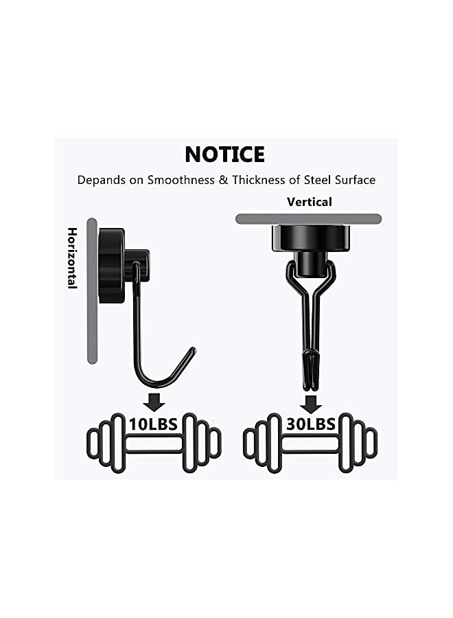 PROMASS promass Magnetic Hooks, Heavy Duty Strong Neodymium Magnet Hook 30 Lbs with Rust Proof for Indoor Outdoor Hanging, Refrigerator, Grill, Kitchen, Key Holder, Locker, Classroom, Black, Pack of 8  - Image 4