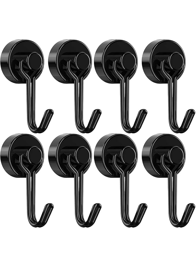 PROMASS promass Magnetic Hooks, Heavy Duty Strong Neodymium Magnet Hook 30 Lbs with Rust Proof for Indoor Outdoor Hanging, Refrigerator, Grill, Kitchen, Key Holder, Locker, Classroom, Black, Pack of 8  - Image 1