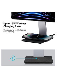 PITAKA Magnetic Wireless Charging Stand Holder Only for MagEZ Case Pro for iPad Pro/iPad Mini 6 [MagEZ Charging Stand] Adjustable iPad Stand with 15W Wireless Charging Base for Smartphone - Black/Grey  - Image 4