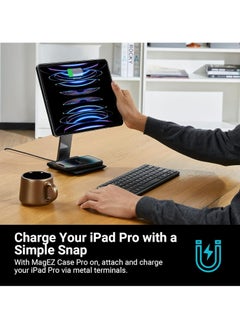 PITAKA Magnetic Wireless Charging Stand Holder Only for MagEZ Case Pro for iPad Pro/iPad Mini 6 [MagEZ Charging Stand] Adjustable iPad Stand with 15W Wireless Charging Base for Smartphone - Black/Grey  - Image 2