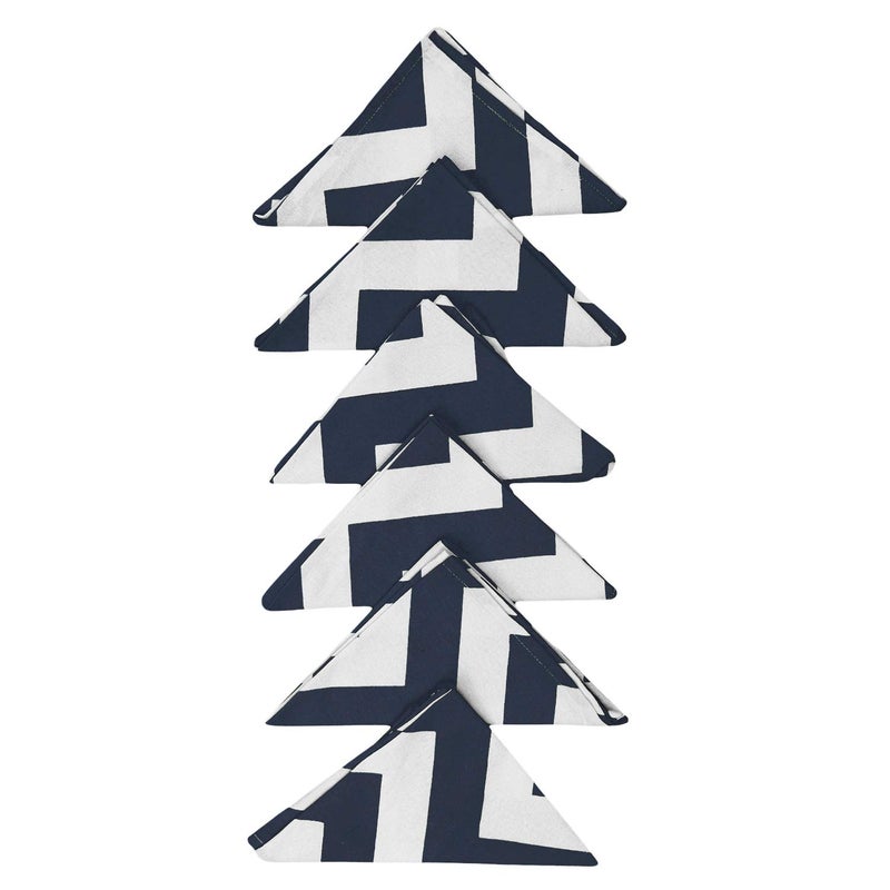 Dekor World Cotton Navy Blue Chevron Printed and Solid Napkin Set (Pack of 12) - Image 2