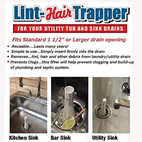 Sevenseas Lint Hair Trapper for filtering Washing Machine Utility Tub and Sink drains-reusable and customizable with built-in overflow guard. Traps Lint, hair and debris from drains, replaces all Mesh filters - Image 4