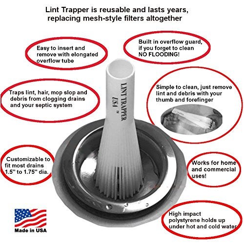 Sevenseas Lint Hair Trapper for filtering Washing Machine Utility Tub and Sink drains-reusable and customizable with built-in overflow guard. Traps Lint, hair and debris from drains, replaces all Mesh filters - Image 2