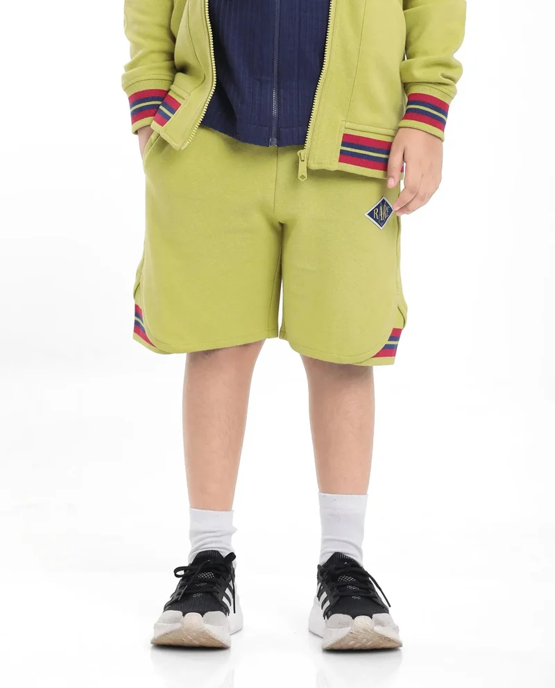 رير ونز Rare Ones Kids Mantz Light Green Cotton Poly Drawstring Applique Short